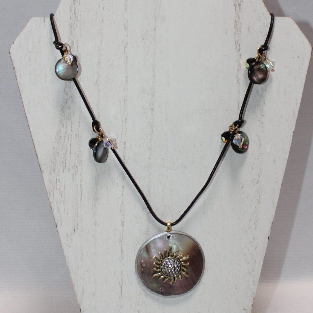 Mother Of Pearl Blister Pearl With Sun Center And Leather Cord With Crystals 28$
